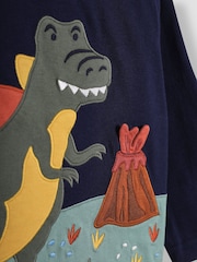 JoJo Maman Bébé Navy Blue TRex Scene Novelty Appliqué Top - Image 3 of 3