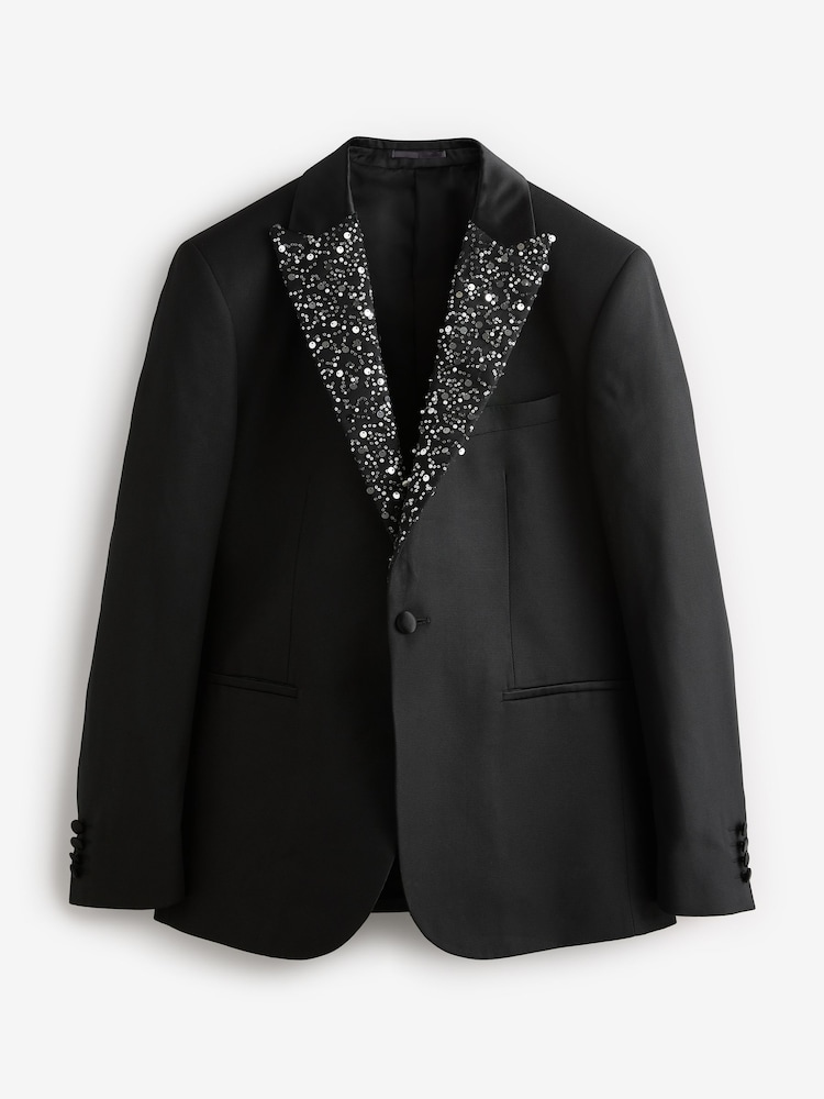 Black EDIT Sequin Lapel Blazer - Image 5 of 9