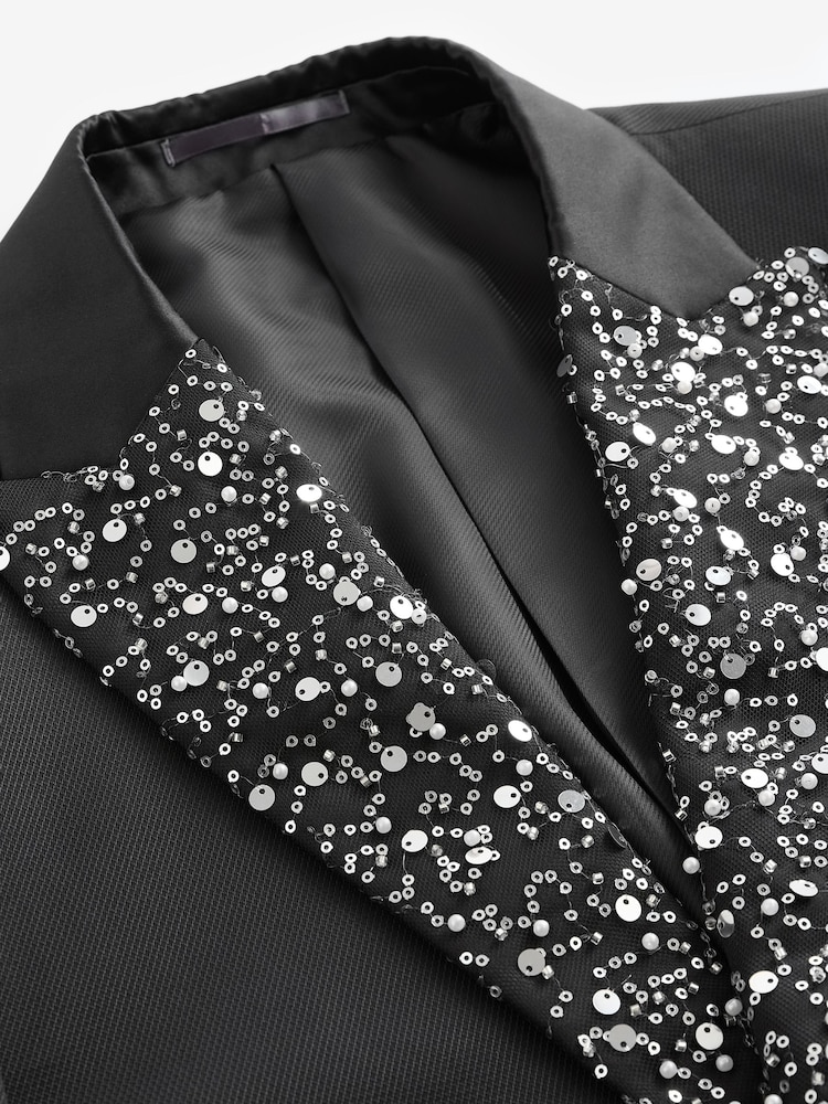 Black EDIT Sequin Lapel Blazer - Image 7 of 9