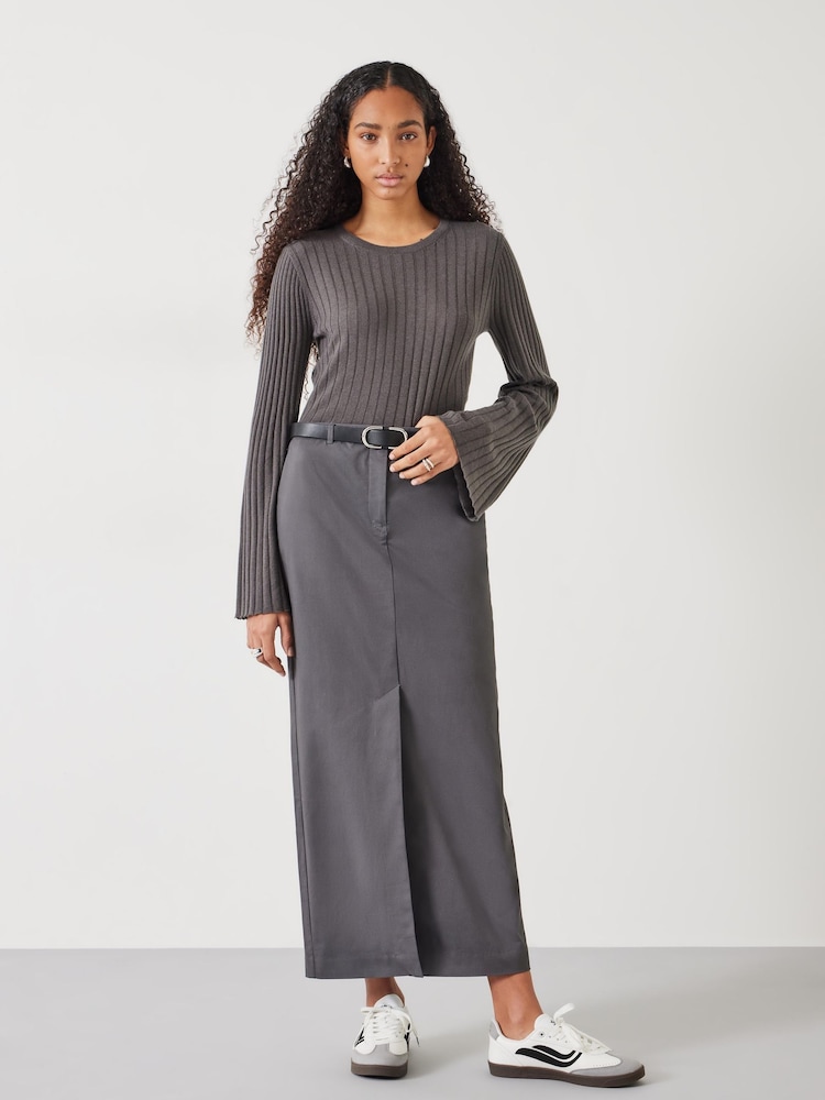 Hush Grey Zelda Fluted Sleeve Rib Knitted Jumper - Image 2 of 5
