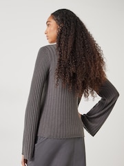 Hush Grey Zelda Fluted Sleeve Rib Knitted Jumper - Image 3 of 5