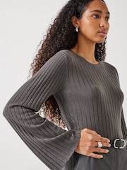 Hush Grey Zelda Fluted Sleeve Rib Knitted Jumper - Image 4 of 5