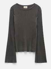 Hush Grey Zelda Fluted Sleeve Rib Knitted Jumper - Image 5 of 5