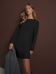 Black Mini Cosy Soft Touch Rib Seam Detail Dress - Image 1 of 8