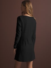 Black Mini Cosy Soft Touch Rib Seam Detail Dress - Image 4 of 8