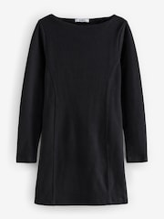 Black Mini Cosy Soft Touch Rib Seam Detail Dress - Image 6 of 8