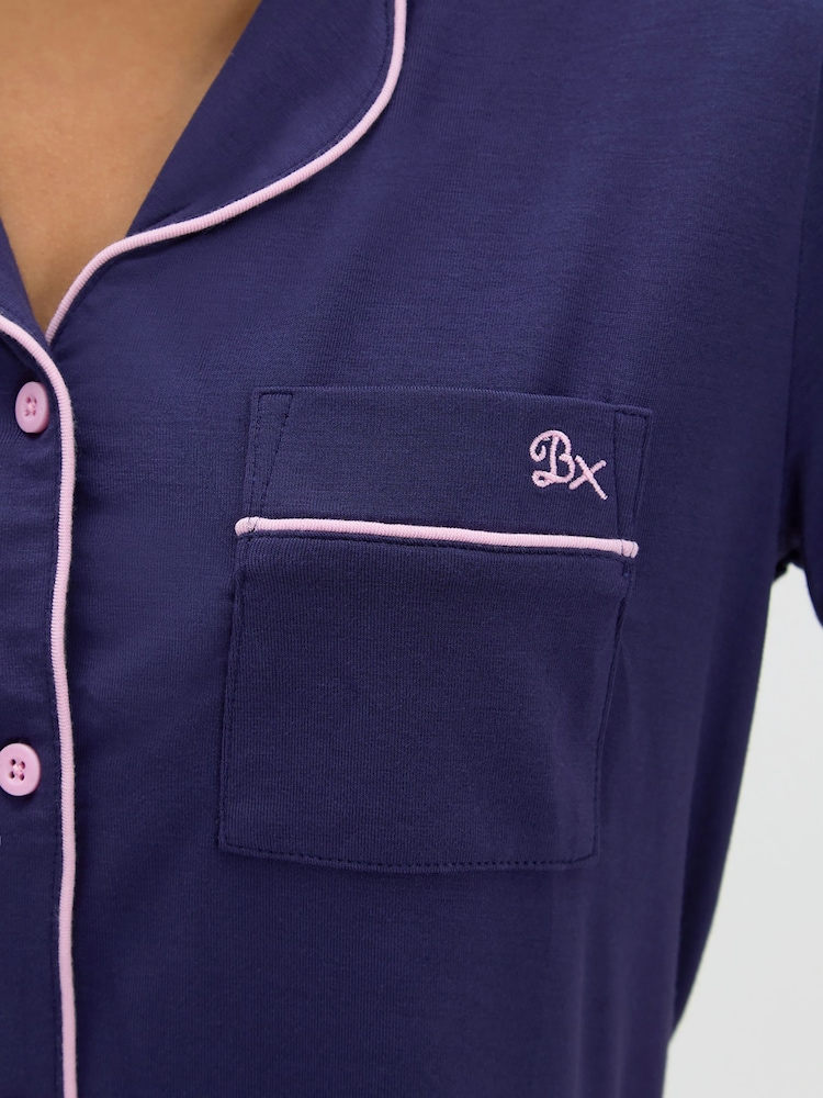 Boux Avenue Blue Piping Modal Short Pyjamas Set - Image 5 of 5 Boux Avenue Blue Piping Modal Short Pyjamas Set - Image 5 of 5