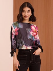 Love & Roses Floral Fine Gauge Woven Mix Jumper - Image 1 of 4