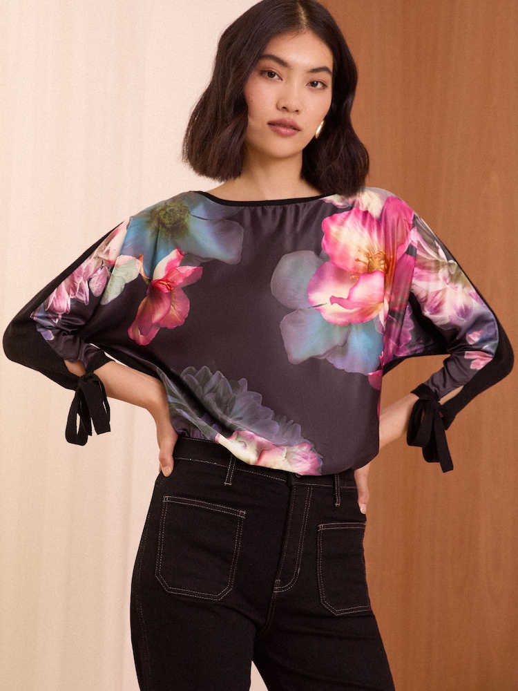 Love & Roses Floral Fine Gauge Woven Mix Jumper - Image 2 of 4