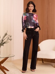 Love & Roses Floral Fine Gauge Woven Mix Jumper - Image 3 of 4