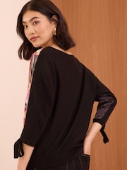 Love & Roses Floral Fine Gauge Woven Mix Jumper - Image 4 of 4
