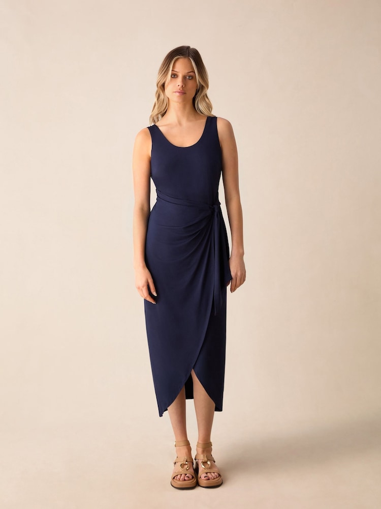 Ro&Zo Blue Petite Jersey Tie Waist Dress - Image 1 of 6
