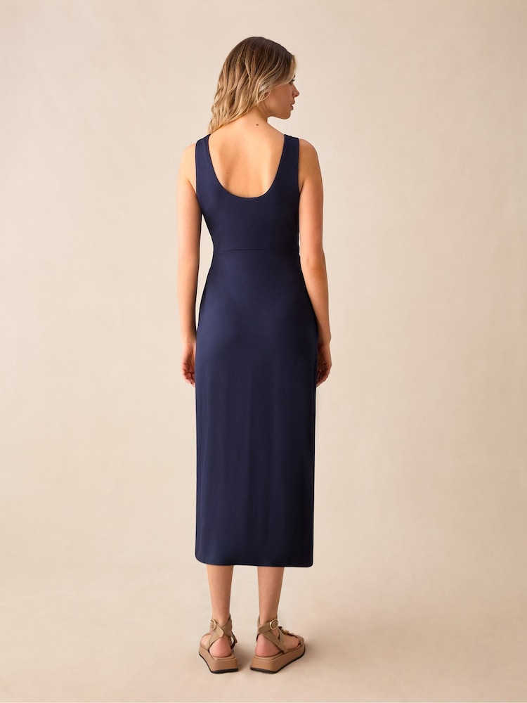 Ro&Zo Blue Petite Jersey Tie Waist Dress - Image 2 of 6