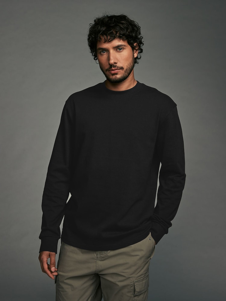 Black/Green/Grey Relaxed Fit Long Sleeve Heavyweight 100% Cotton T-Shirts 3 Pack - Image 2 of 11