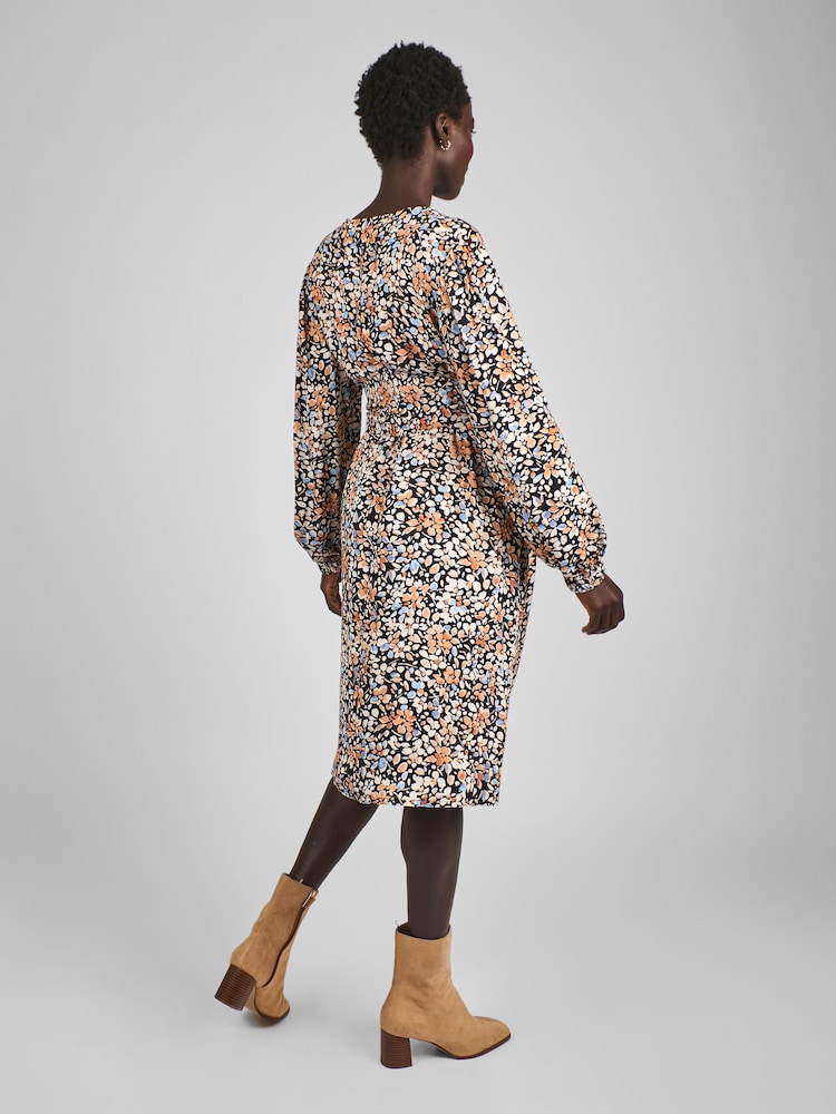 JoJo Maman Bébé Black Floral Blouson Sleeve V-Neck Maternity Mini Dress - Image 2 of 5 JoJo Maman Bébé Black Floral Blouson Sleeve V-Neck Maternity Mini Dress - Image 2 of 5