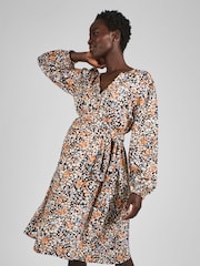 JoJo Maman Bébé Black Floral Blouson Sleeve V-Neck Maternity Mini Dress - Image 3 of 5