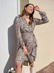 JoJo Maman Bébé Black Floral Blouson Sleeve V-Neck Maternity Mini Dress - Image 5 of 5