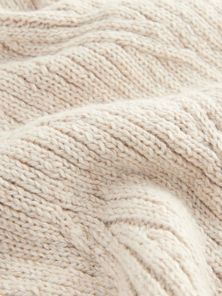 Beige mit Silber Sparkle - Schlauchschal mit Zopfmuster - Bild 7 von 7 Beige mit Silber Sparkle - Schlauchschal mit Zopfmuster - Bild 7 von 7