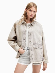 AllSaints Grey 100% Cotton Hettie Denim Shacket - Image 1 of 9