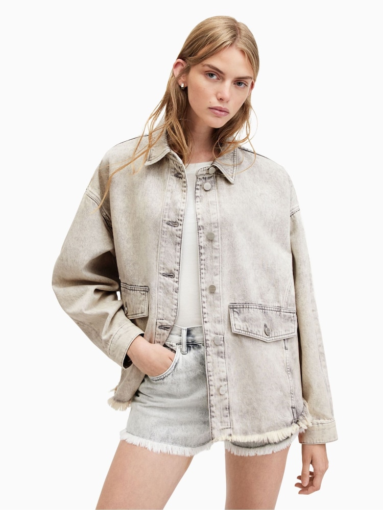 AllSaints Grey 100% Cotton Hettie Denim Shacket - Image 1 of 9