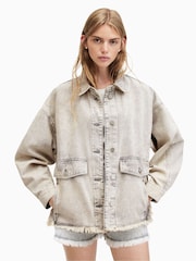 AllSaints Grey 100% Cotton Hettie Denim Shacket - Image 4 of 9