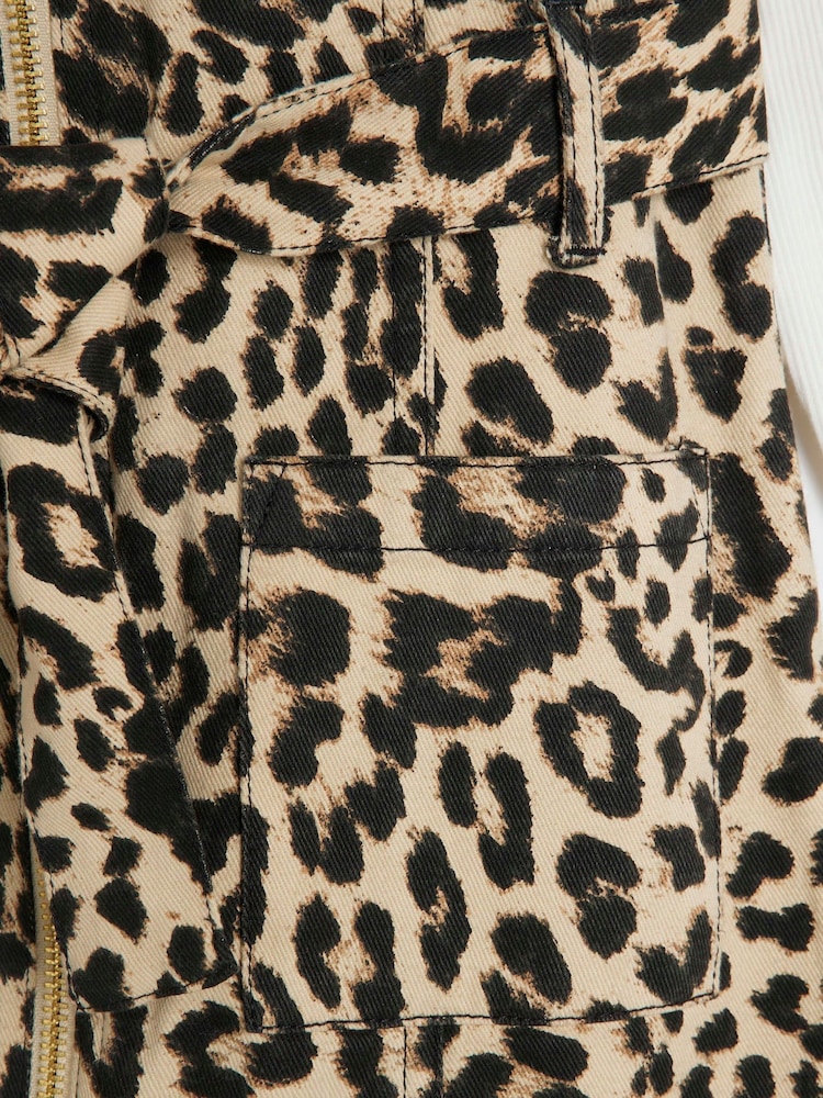 River Island Brown Girls Animal Belted Pinny 100% Cotton Dress - Image 4 of 4