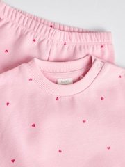 Pink/ Red Heart Print Cosy Baby Sweatshirt And Leggings 2 Piece Set - Image 10 of 11