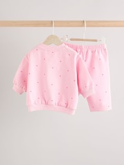 Pink/ Red Heart Print Cosy Baby Sweatshirt And Leggings 2 Piece Set - Image 2 of 11