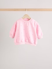 Pink/ Red Heart Print Cosy Baby Sweatshirt And Leggings 2 Piece Set - Image 3 of 11