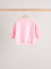 Pink/ Red Heart Print Cosy Baby Sweatshirt And Leggings 2 Piece Set - Image 4 of 11