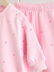 Pink/ Red Heart Print Cosy Baby Sweatshirt And Leggings 2 Piece Set - Image 7 of 11