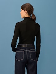 Black High Roll Neck Rib Knitted Jumper with Wool - Image 4 of 8