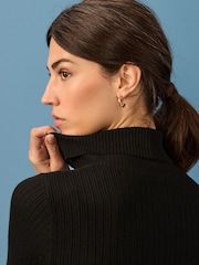 Black High Roll Neck Rib Knitted Jumper with Wool - Image 6 of 8
