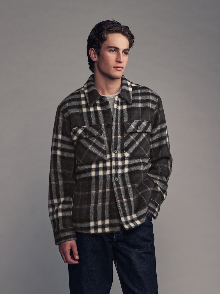 Grey Check Quilted Shacket Overshirt - Image 1 of 12