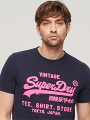 Superdry Blue 100% Cotton Vintage Logo T-Shirt - Image 3 of 6
