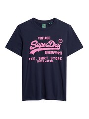 Superdry Blue 100% Cotton Vintage Logo T-Shirt - Image 4 of 6