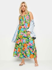 Yours Curve Blue Shirred Strappy Tiered Maxi Dress - Image 1 of 5