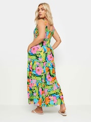 Yours Curve Blue Shirred Strappy Tiered Maxi Dress - Image 3 of 5