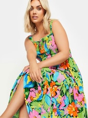 Yours Curve Blue Shirred Strappy Tiered Maxi Dress - Image 4 of 5