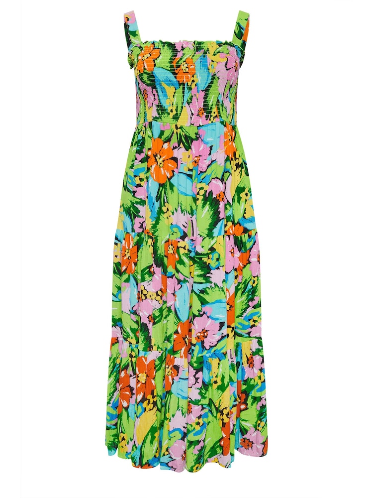 Yours Curve Blue Shirred Strappy Tiered Maxi Dress - Image 5 of 5