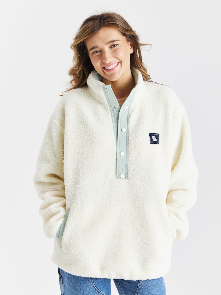 Harper & Lewis Cream Hawthorn Popper Neck Sherpa Fleece - Image 1 of 7