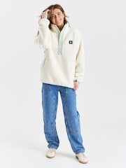 Harper & Lewis Cream Hawthorn Popper Neck Sherpa Fleece - Image 2 of 7