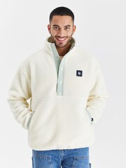 Harper & Lewis Cream Hawthorn Popper Neck Sherpa Fleece - Image 7 of 7