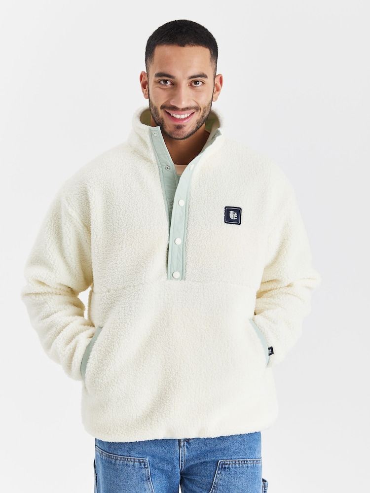 Harper & Lewis Cream Hawthorn Popper Neck Sherpa Fleece - Image 7 of 7
