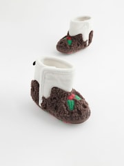 Brown Christmas Pudding Baby Slipper Boots (0-2mths) - Image 1 of 6