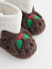 Brown Christmas Pudding Baby Slipper Boots (0-2mths) - Image 5 of 6