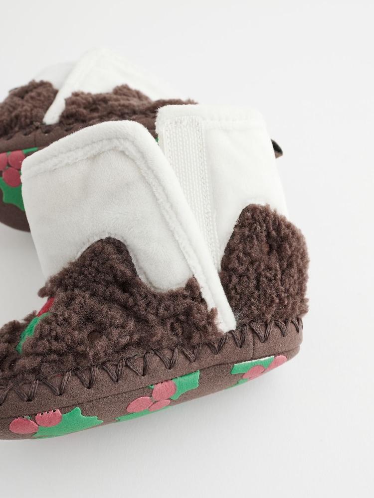Brown Christmas Pudding Baby Slipper Boots (0-2mths) - Image 6 of 6