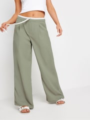PixieGirl Petite Green Contrast Waist Wide Leg Trousers - Image 2 of 5