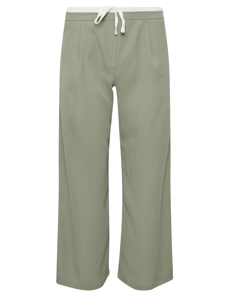 PixieGirl Petite Green Contrast Waist Wide Leg Trousers - Image 5 of 5