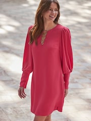 Sosandar Red Ring Detail Shift Dress - Image 3 of 5